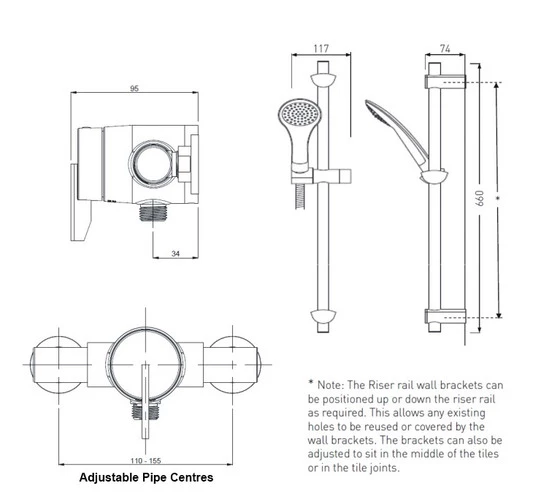 Bristan Sonique 2 Thermostatic Surface Mounted Shower With Adjustable Riser (Chrome) - SOQ2SHXARC - Image 4