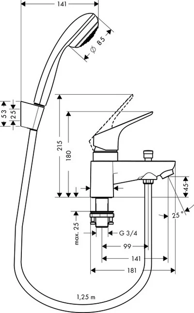 Hansgrohe Focus Single Lever Low Pressure Deck Mounted Bath Shower Mixer - 31521000 - Image 2