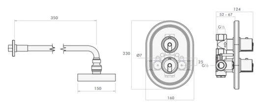 Inta Deluge Thermostatic Concealed Shower With Overhead Arm & Soaker - Dl40013cp - Image 2