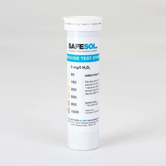 Safesol Test Strips That Measure 0-1000ppm Peroxide (Qty 100) - TS100-0-1000
