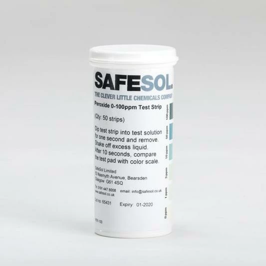 Safesol Test Strips That Measure 0-100ppm Peroxide (Qty 50) - TS50-0-100